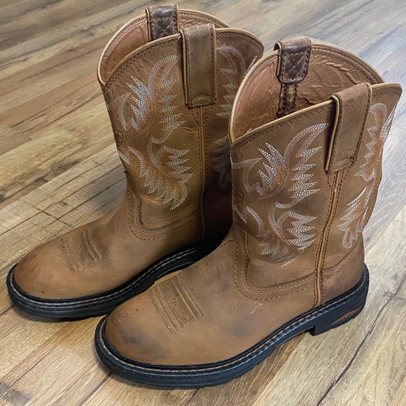 Ariat Western Cowboy Boots Tan Leather Embroidered Pull On Womens Size 7.5 - Picture 1 of 8